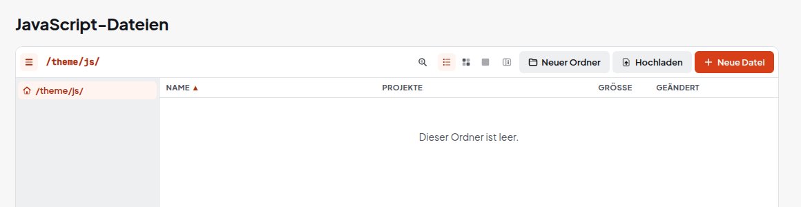 Dateimanager der JavaScript-Dateien in /theme/js