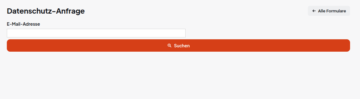 Datenschutz-Anfrage mit Suchfeld für die E-Mail-Adresse