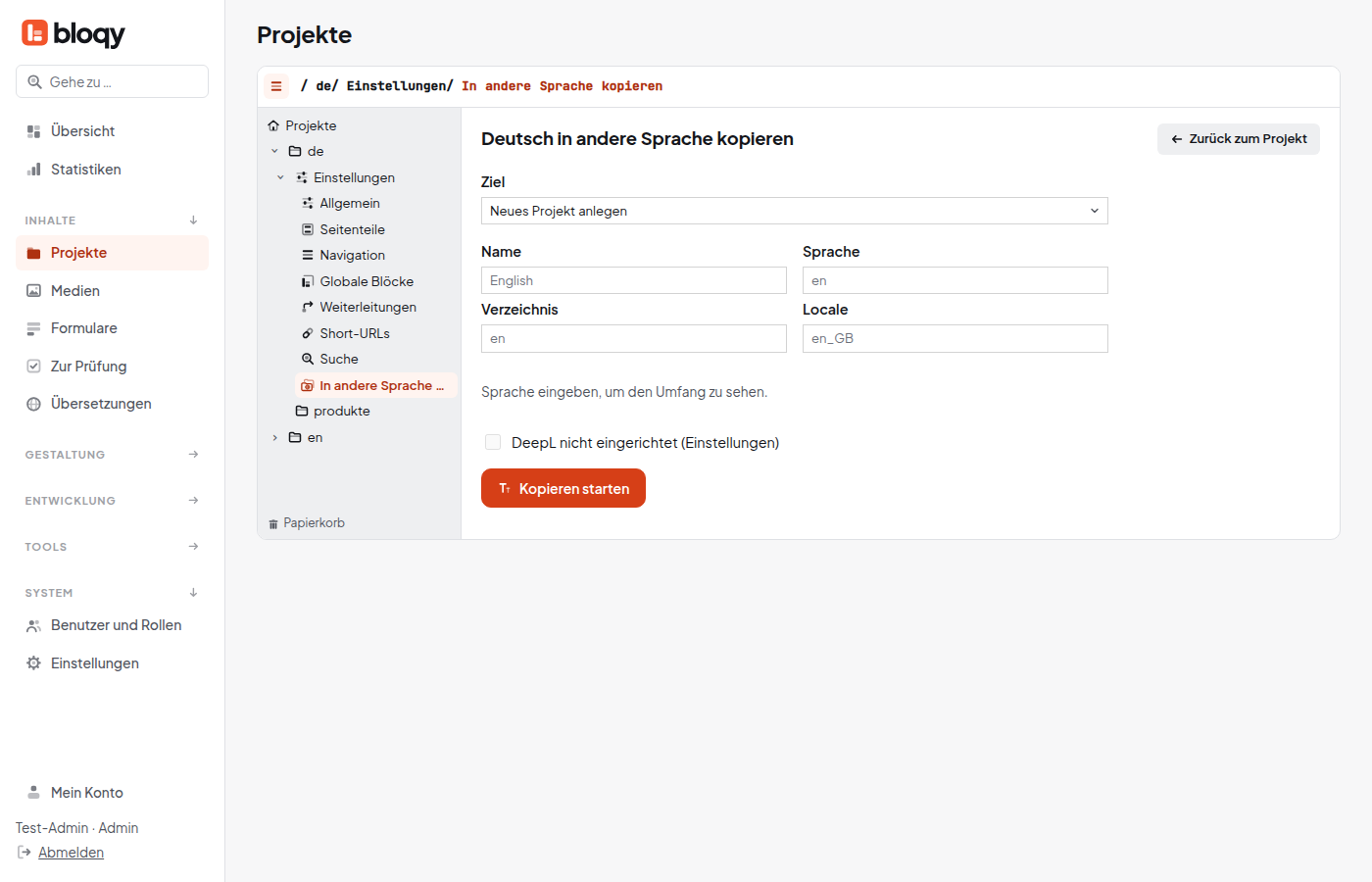 Formular Deutsch in andere Sprache kopieren mit Ziel, Sprache und Locale