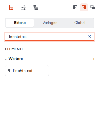 Baukasten mit Suche Rechtstext