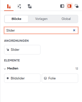 Baukasten mit Suche Slider: Slider, Bildslider, Folie