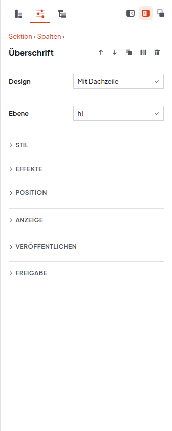 Einstellungen einer Überschrift