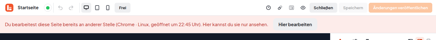 Rote Hinweisleiste: Du bearbeitest diese Seite bereits an anderer Stelle. Hier kannst du sie nur ansehen. Button Hier bearbeiten