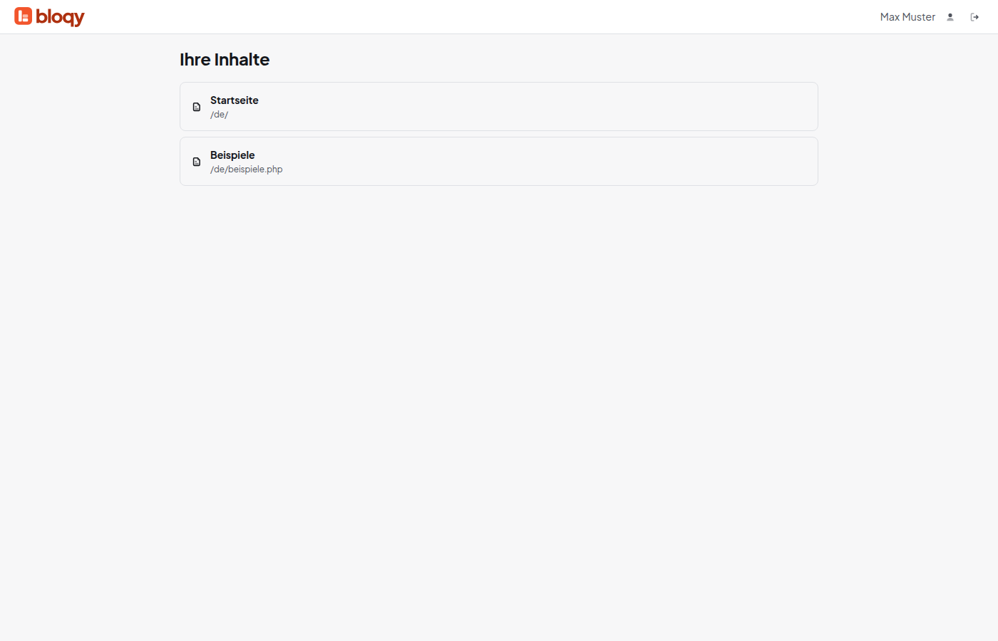 Startseite des vereinfachten Editors mit freigegebenen Seiten